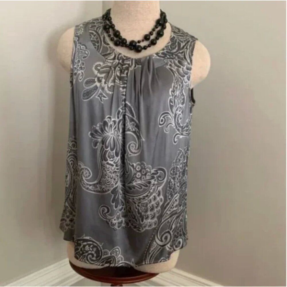 Talbots Gray Sleeveless Paisley Silk Blouse Size 8P